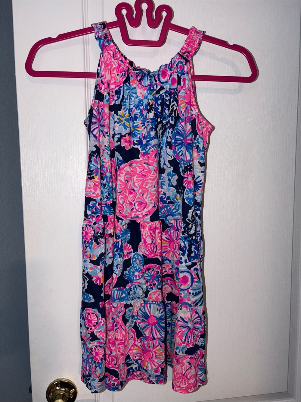 Lilly Pulitzer Pink, Blue & Navy Floral Girls Mini Loro Dress